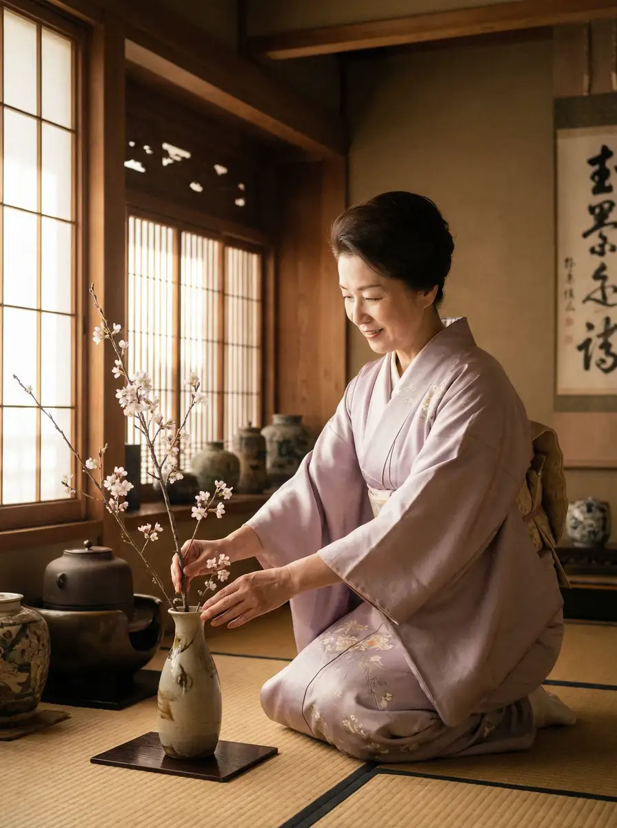 一位优雅的 91视频 - 91视频传媒官方入口 - 热点黑料91视频 在和室中插花